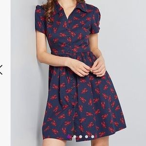 Modcloth Navy and Red Lobster Print Dress